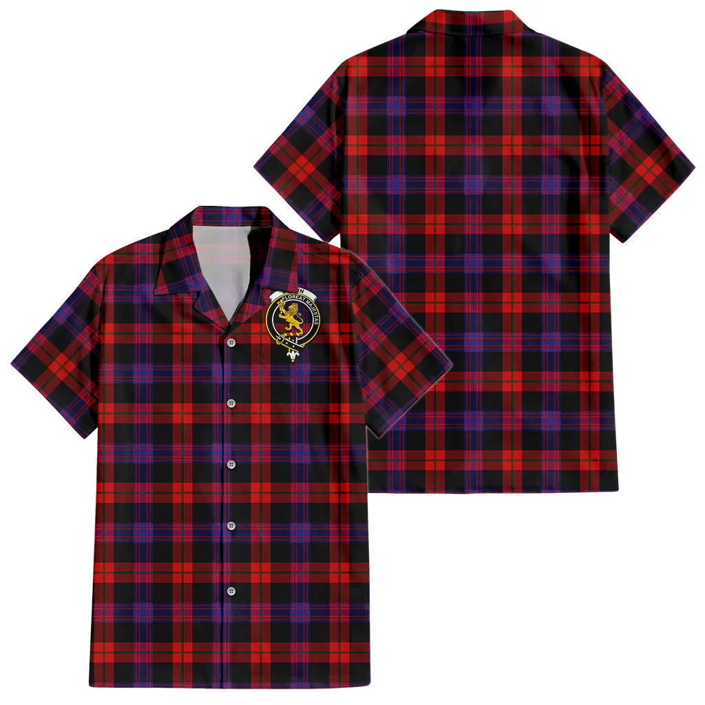 Broun Modern Tartan Short Sleeve Button Down Shirt with Family Crest