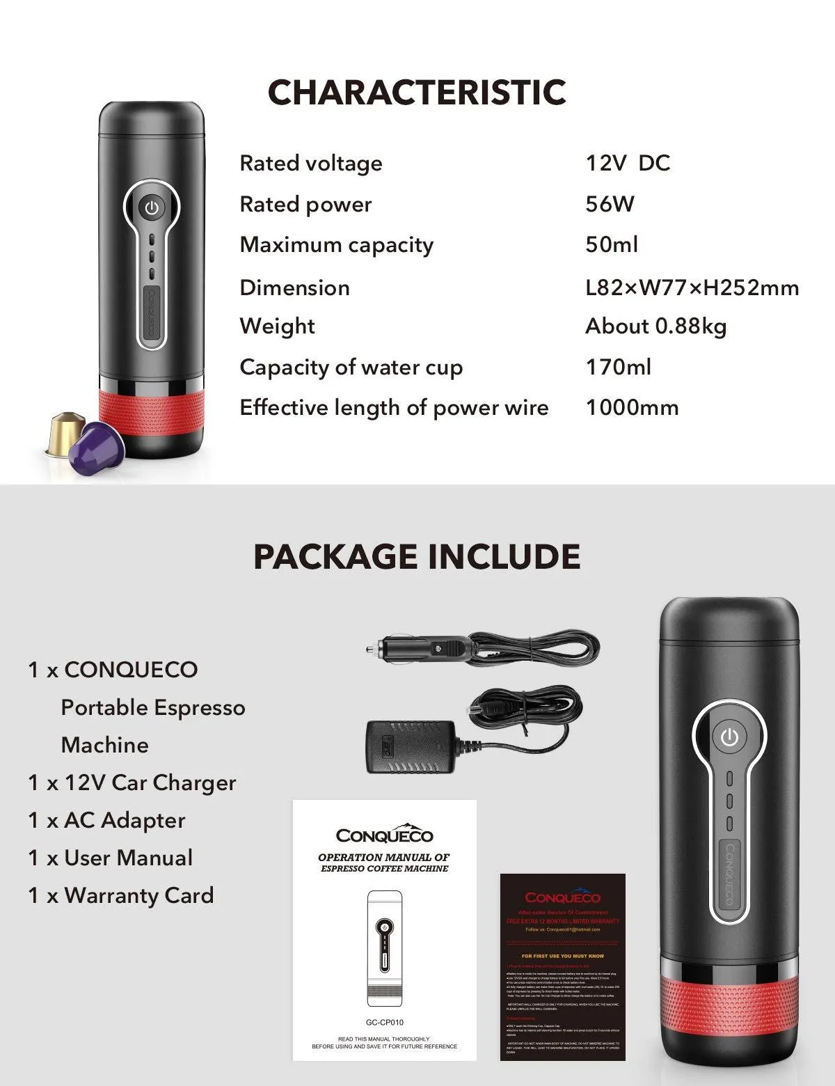 CONQUECO Portable Espresso Maker Travel Coffee Maker Portable Espresso Machine suit for Travel, outdoor, Home and Office
