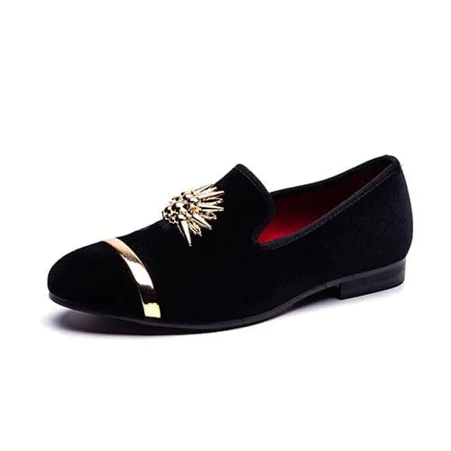 Gold Top Metal Toe Italian Men Velvet Dress Shoes