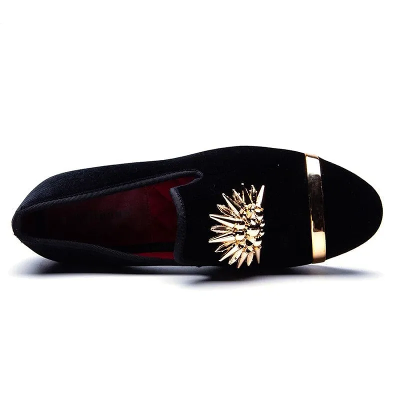 Gold Top Metal Toe Italian Men Velvet Dress Shoes