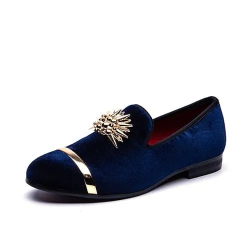 Gold Top Metal Toe Italian Men Velvet Dress Shoes
