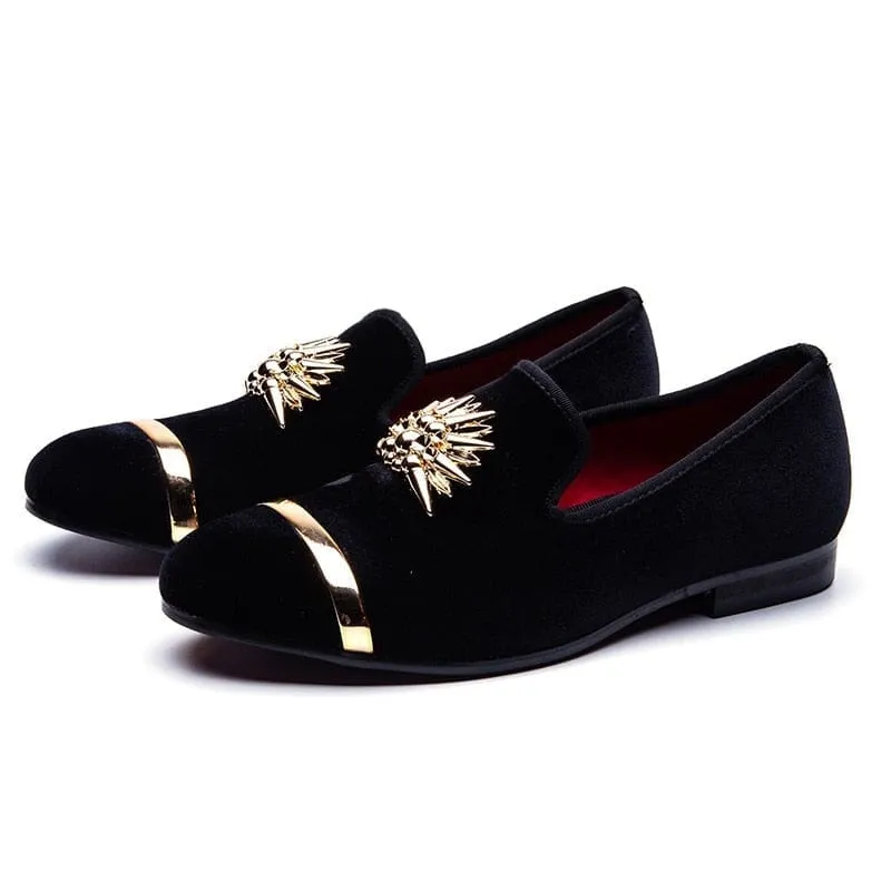 Gold Top Metal Toe Italian Men Velvet Dress Shoes
