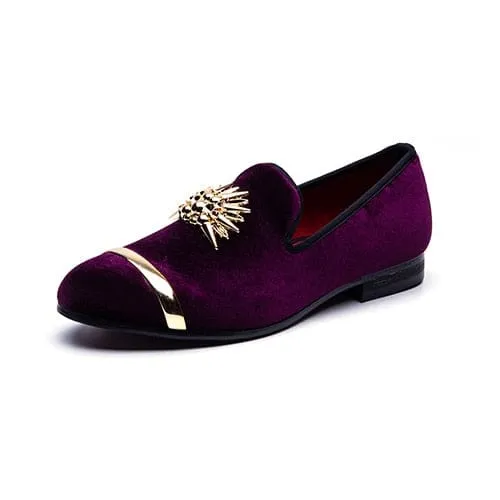 Gold Top Metal Toe Italian Men Velvet Dress Shoes